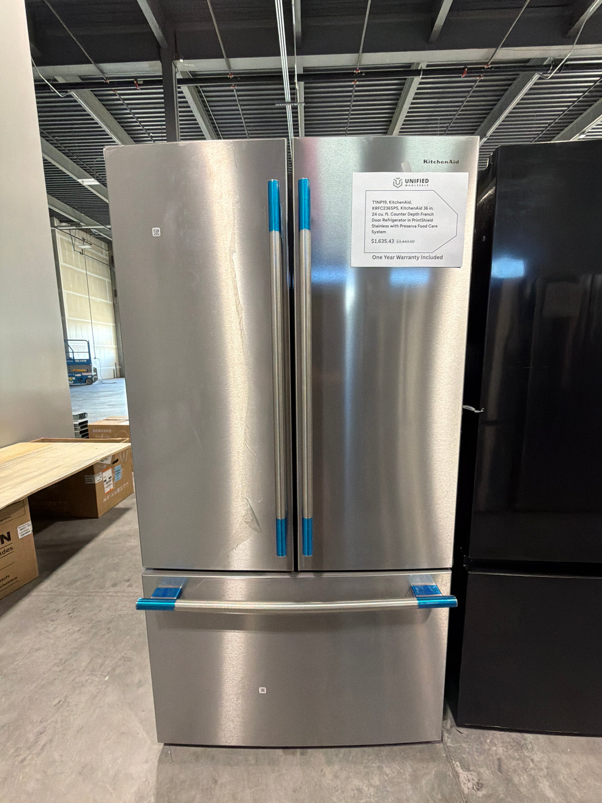 KitchenAid 24 cu ft Counter Depth French Door Refrigerator KRFC236SPS - scratch and dent, Nampa ID