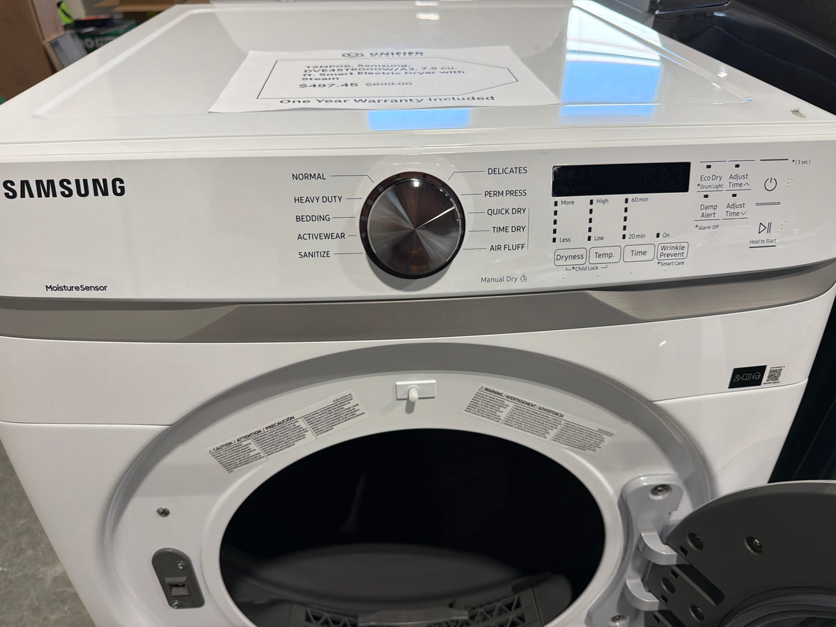 Samsung 7.5 cu ft Smart Electric Dryer with Steam DVE45T6000W/A3 – T2NP06