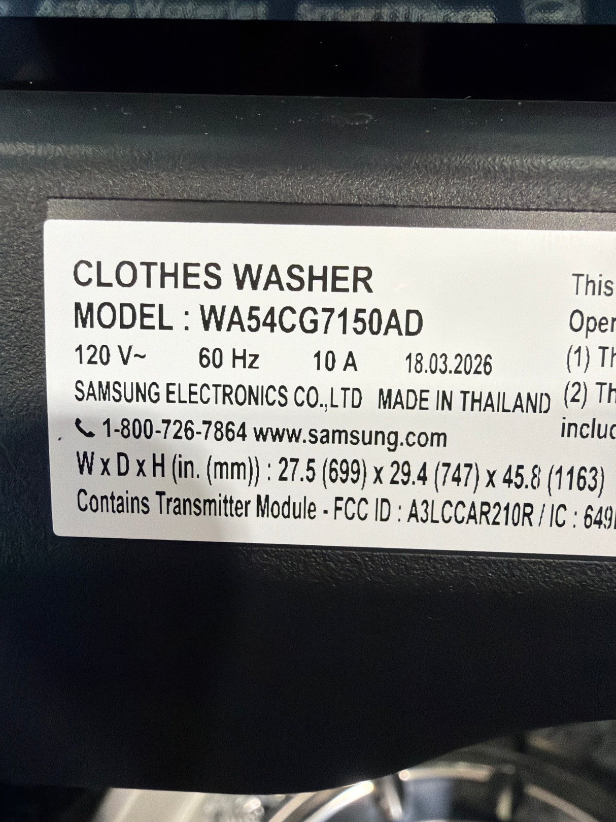 T8ID37- Samsung WA54CG7150ADA4 Smart Top Load Washer