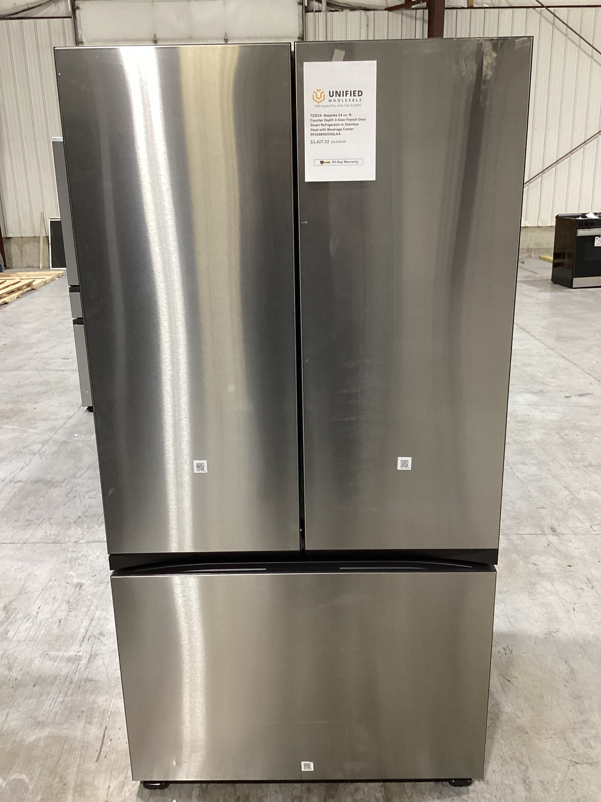 T2ID24 -Bespoke 24 cu. ft. Counter Depth 3-Door French Door Smart Refrigerator in Stainless Steel with Beverage Center RF24BB6600QLAA