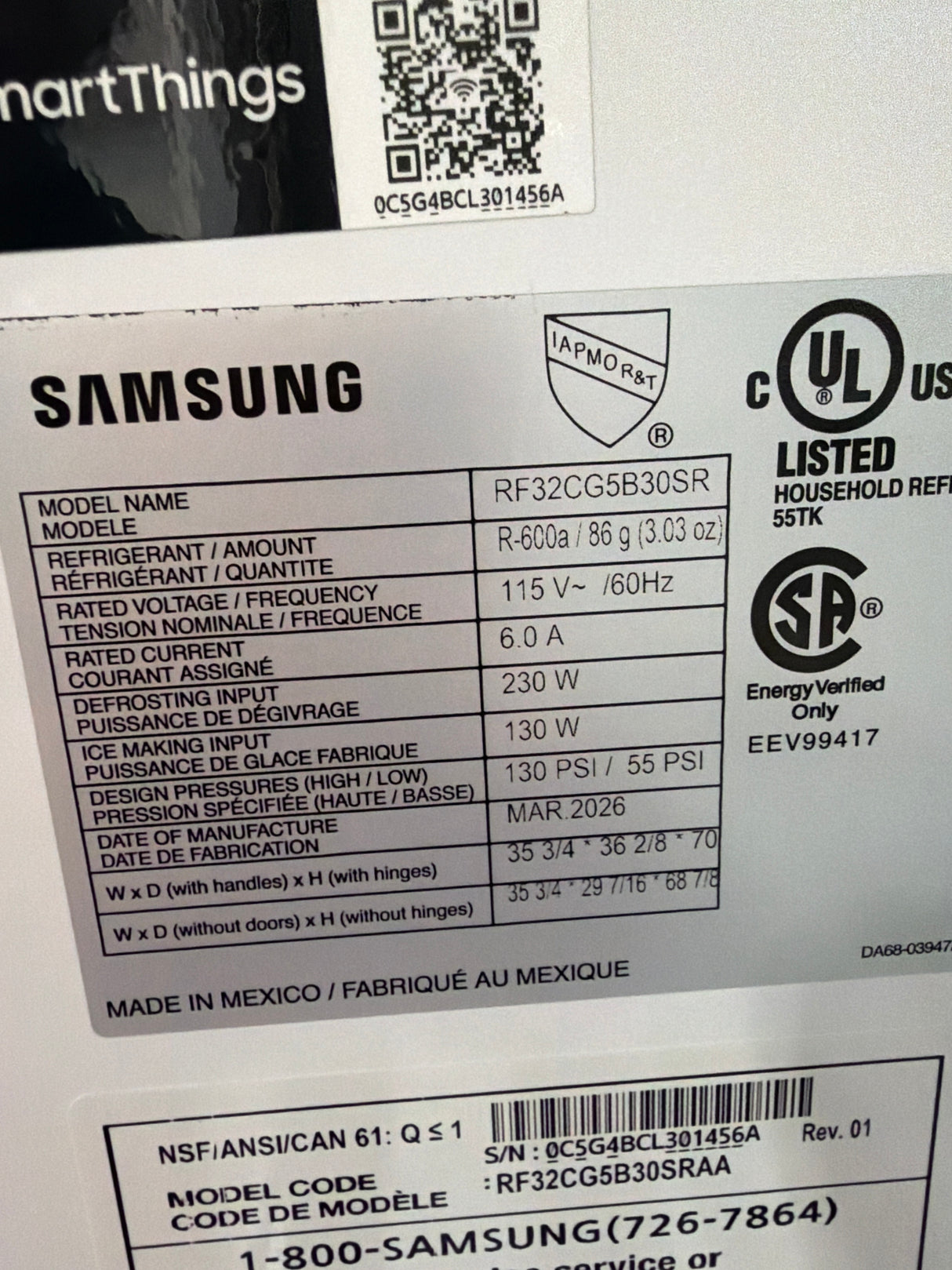 T8ID25 - Samsung RF32CG5B30SRAA Bespoke French Door Refrigerator