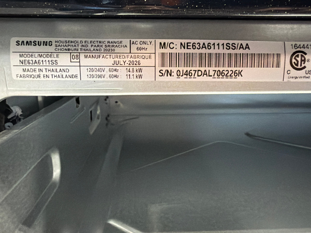 Samsung 6.3 cu ft Freestanding Electric Range with Griddle NE63A6111SS/AA – T2NP19