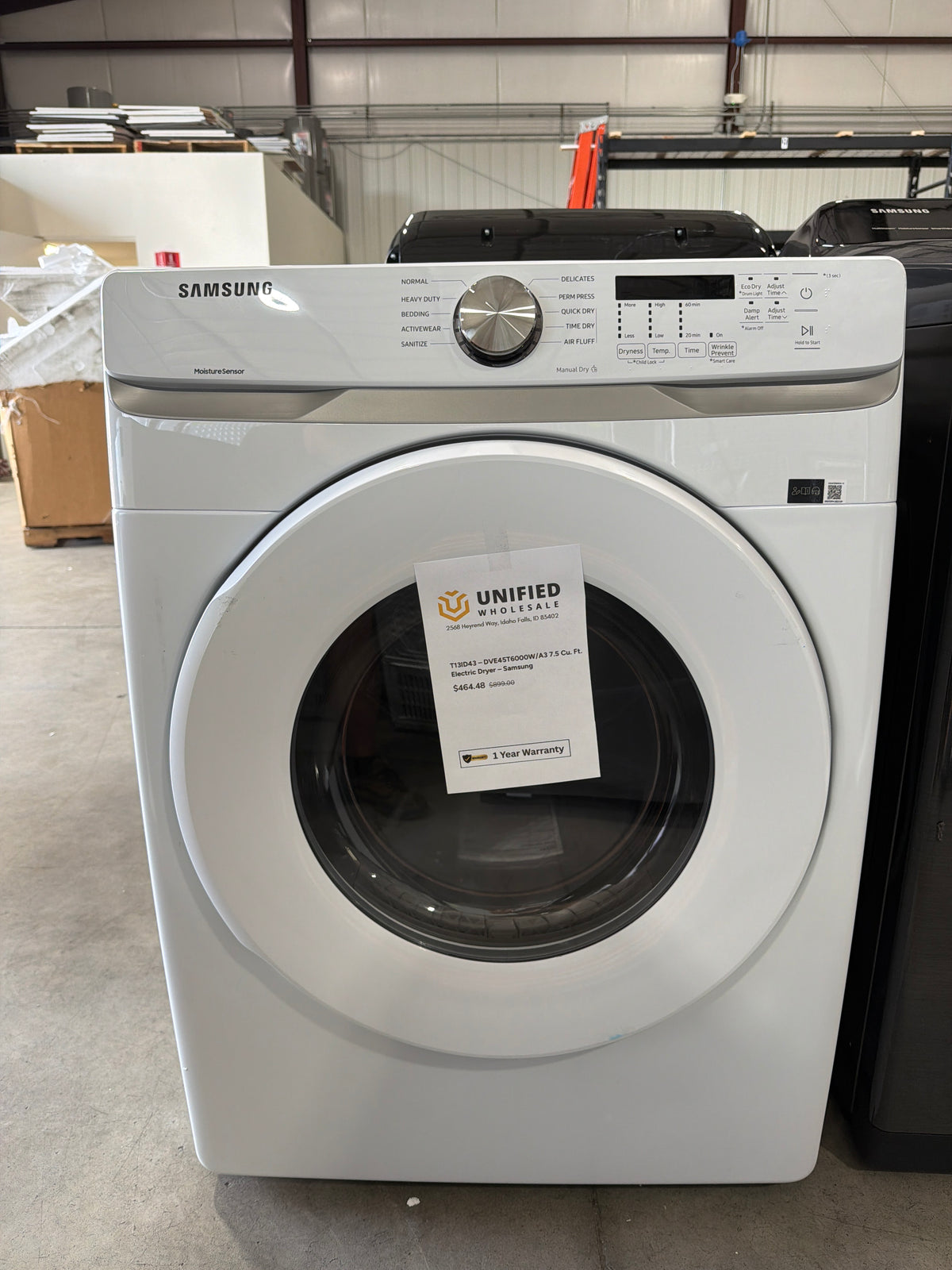 T13ID43 – DVE45T6000W/A3 7.5 Cu. Ft. Electric Dryer – Samsung