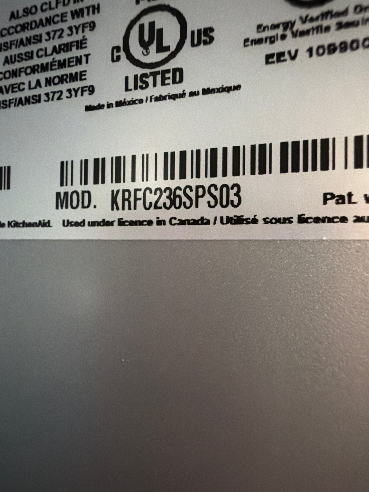 KitchenAid 24 cu ft Counter Depth French Door Refrigerator KRFC236SPS - scratch and dent, Nampa ID (photo 8)