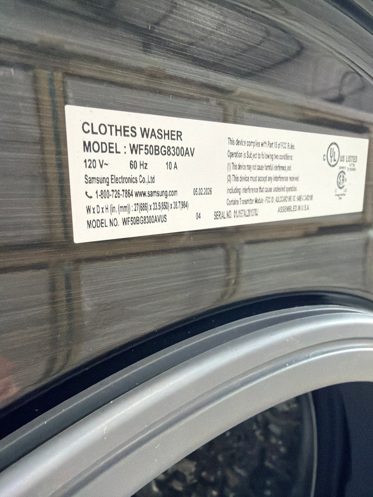 T12ID31 - Samsung WF50BG8300AVUS 5.0 cu. ft. Front Load Washer