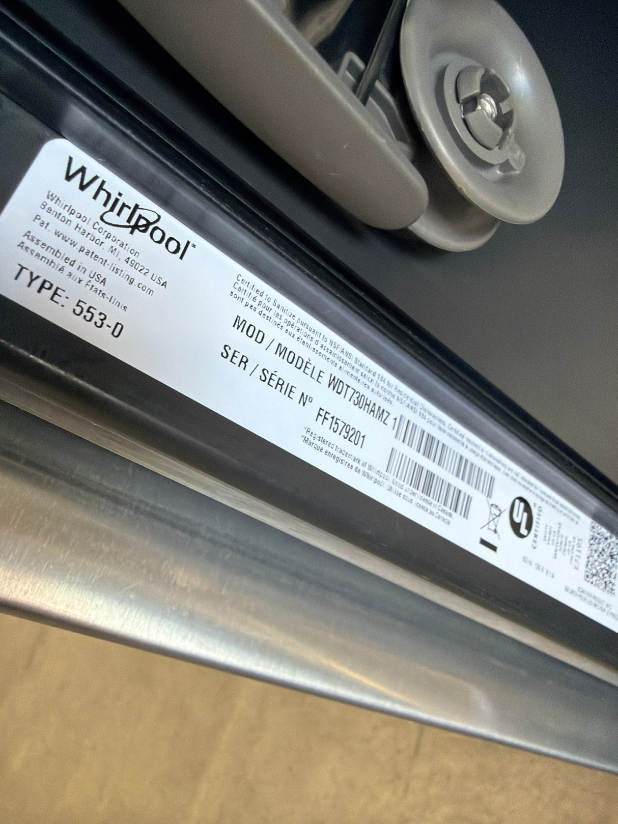 T10ID08 – WDT730HAMZ Top Control Dishwasher – Whirlpool