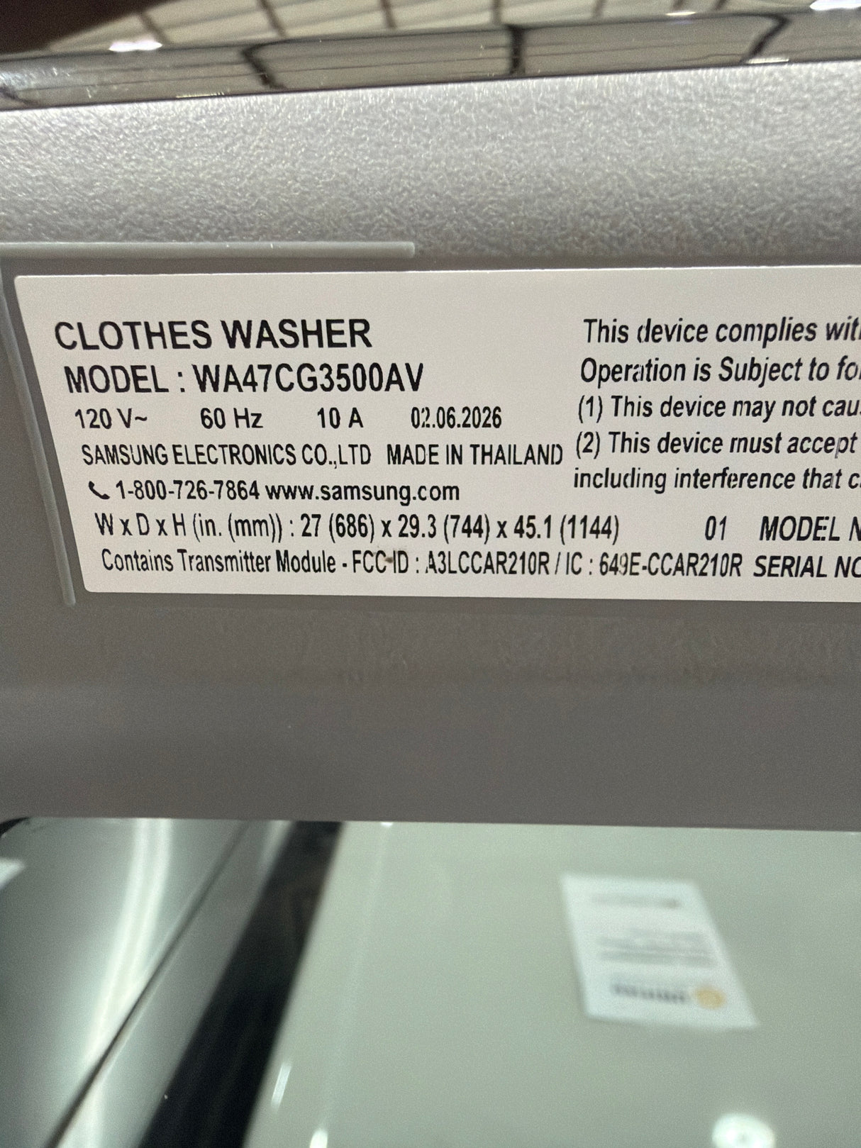 T12ID35 - Samsung WA47CG3500AVA4 4.7 cu. ft. Top Load Washer