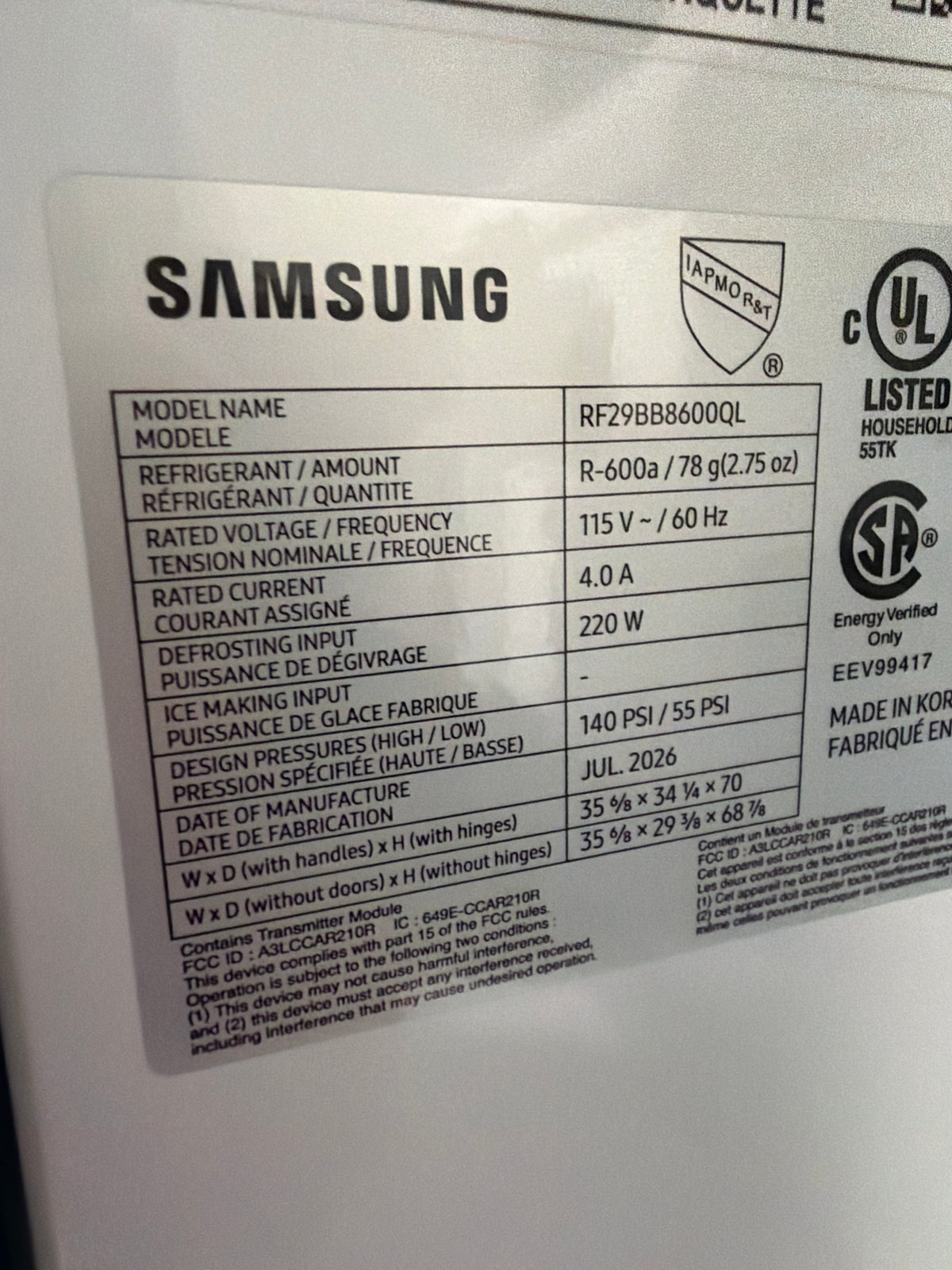 Samsung 29 cu ft Bespoke French Door Refrigerator RF29BB8600QLAA – T2NP27