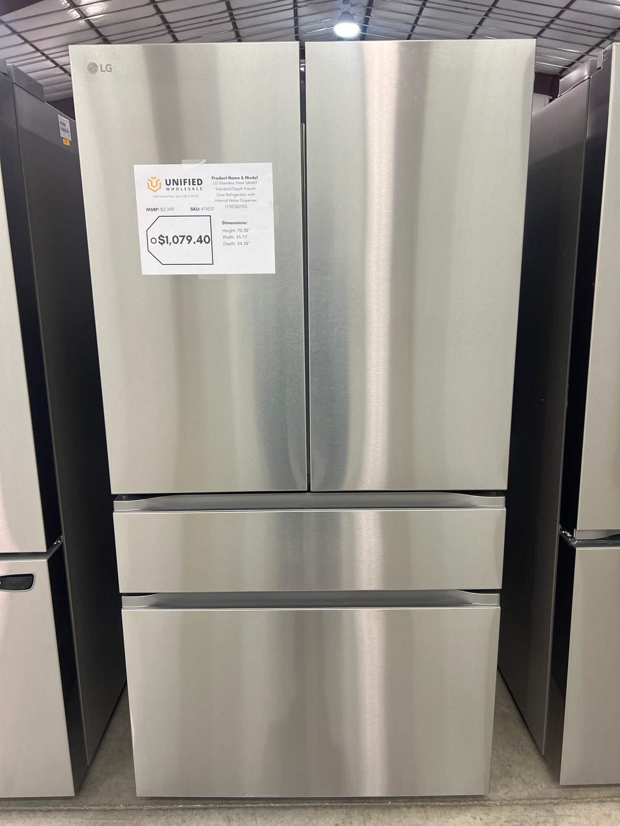 LF30S8210S LG Stainless Steel SMART Standard Depth French Door Refrigerator with Internal Water Dispenser T1ID17