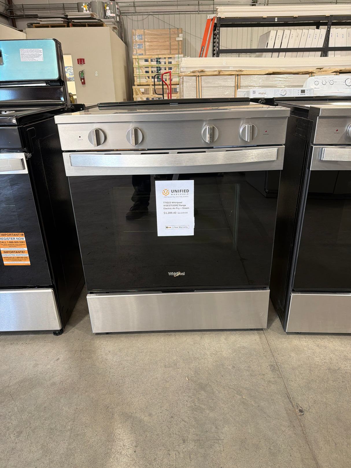 T7ID23 Whirlpool WSES7530RZ Range Electric Air Fry + Steam
