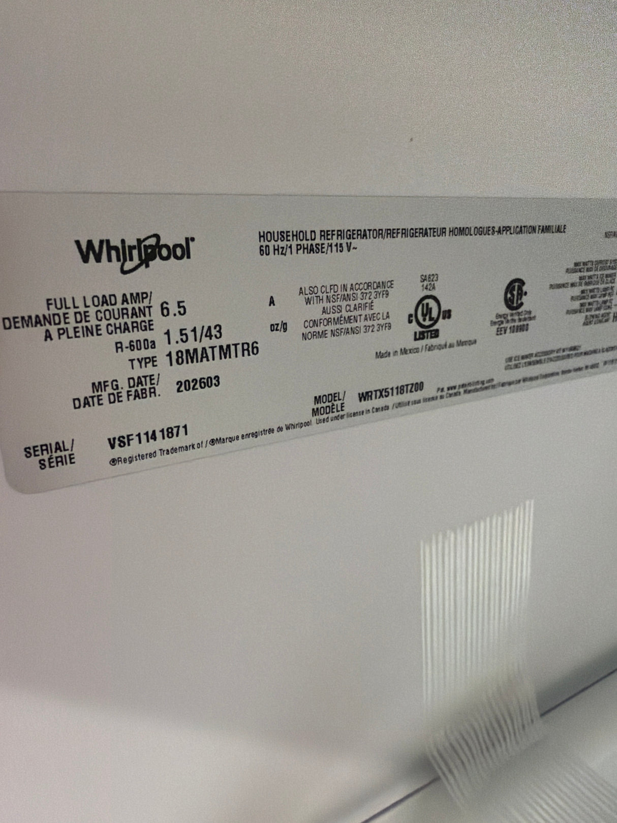 T10ID42 – WRTX5118TZ Top-Freezer Refrigerator – Whirlpool