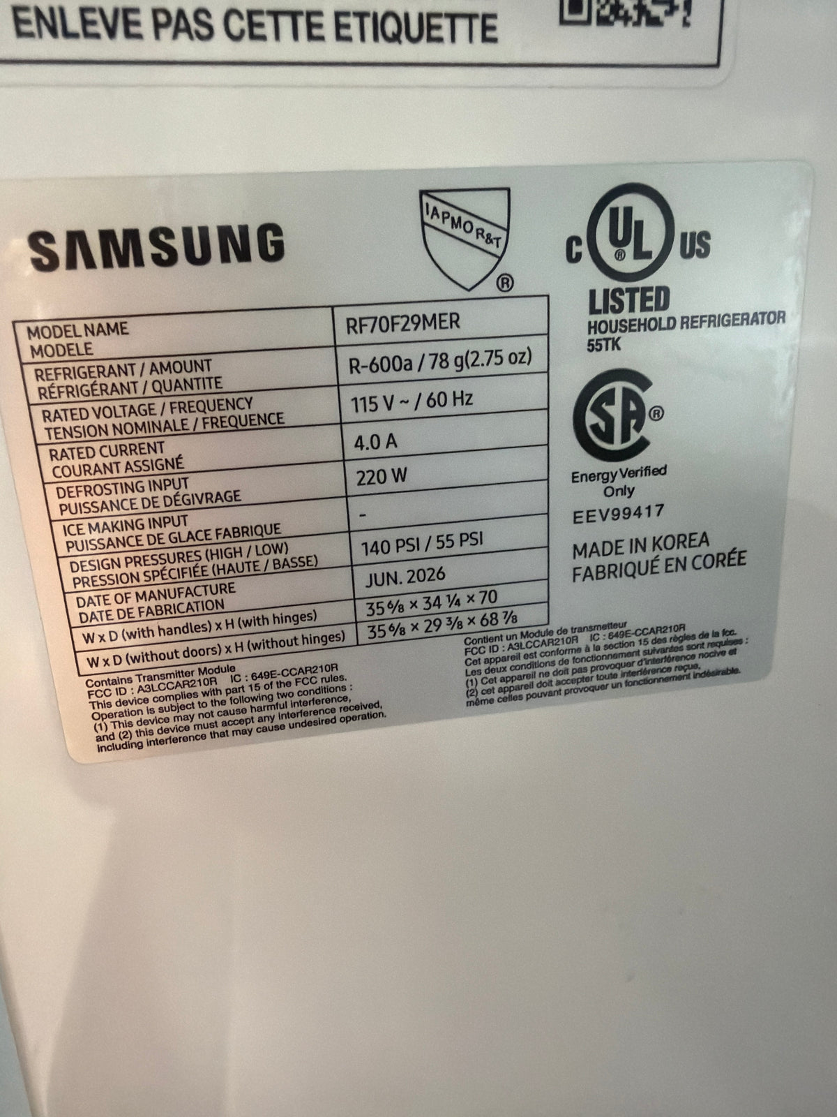 T13ID11 – RF70F29MERAA 29 Cu. Ft. 4-Door French Door Refrigerator – Samsung