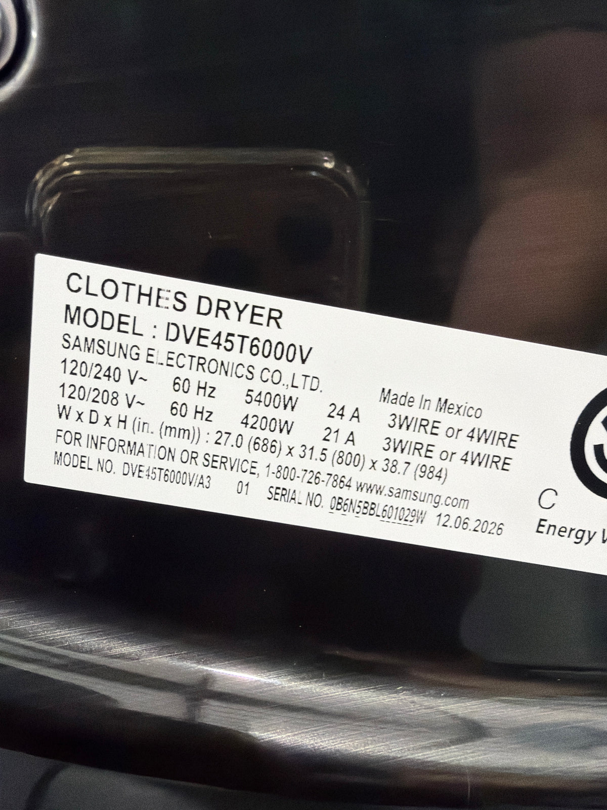 T13ID42 – DVE45T6000V/A3 7.5 Cu. Ft. Electric Dryer – Samsung