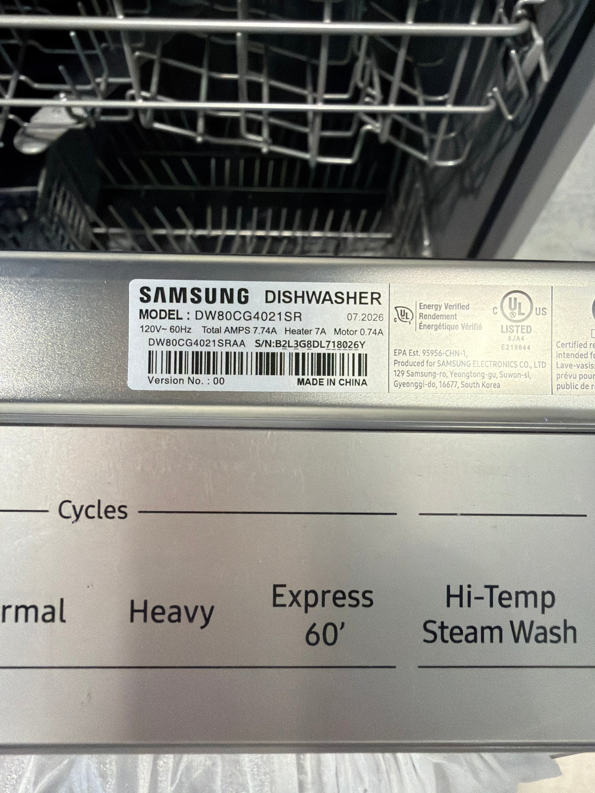Samsung Built-In Dishwasher with Stainless Steel Tub DW80CG4021SRAA – T2NP02