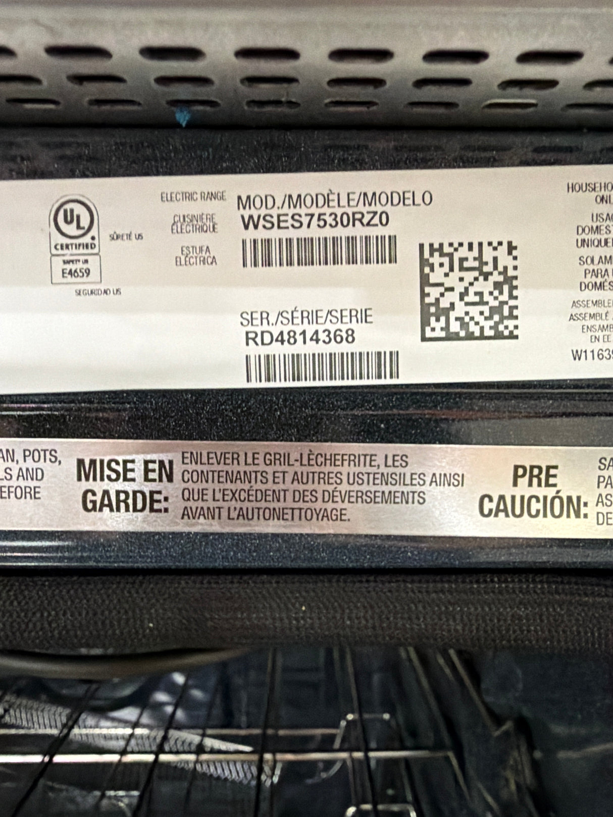 T7ID26 Whirlpool WSES7530RZ Range Electric Air Fry + Steam
