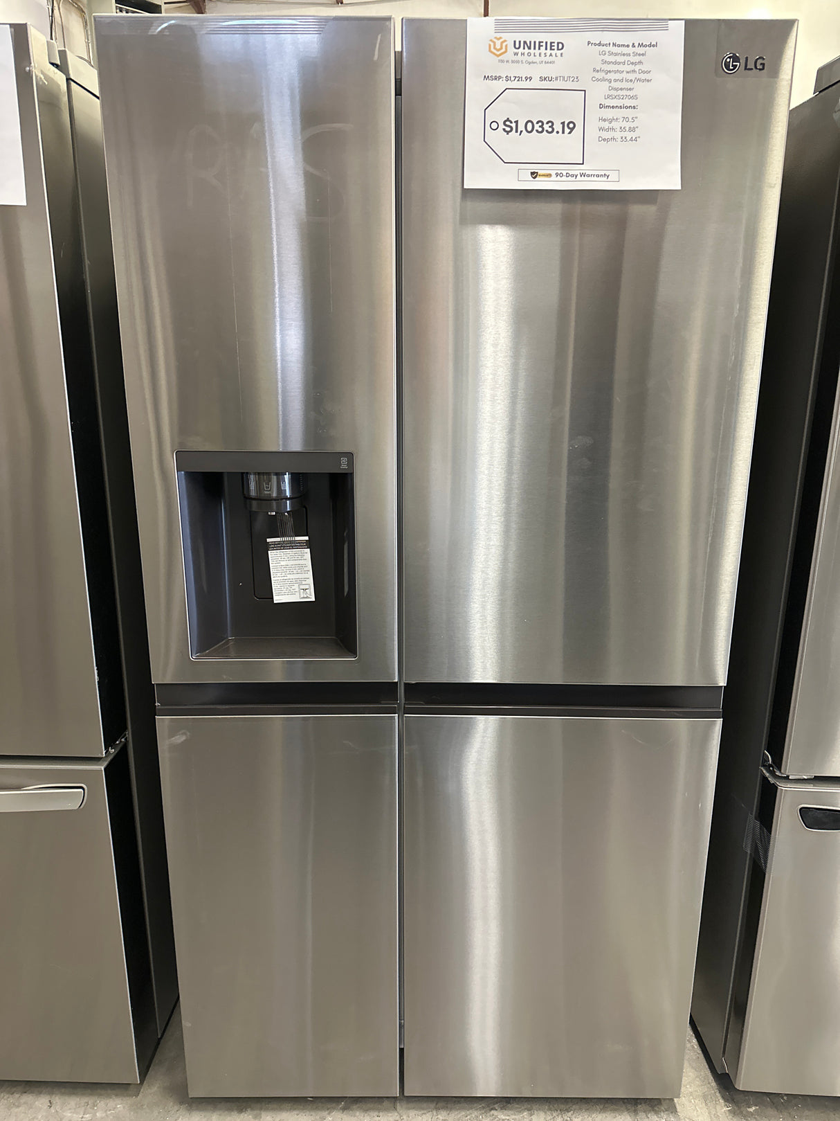 LRSXS2706S LG Stainless Steel Standard Depth Refrigerator with Door Cooling and Ice/Water Dispenser T1UT23