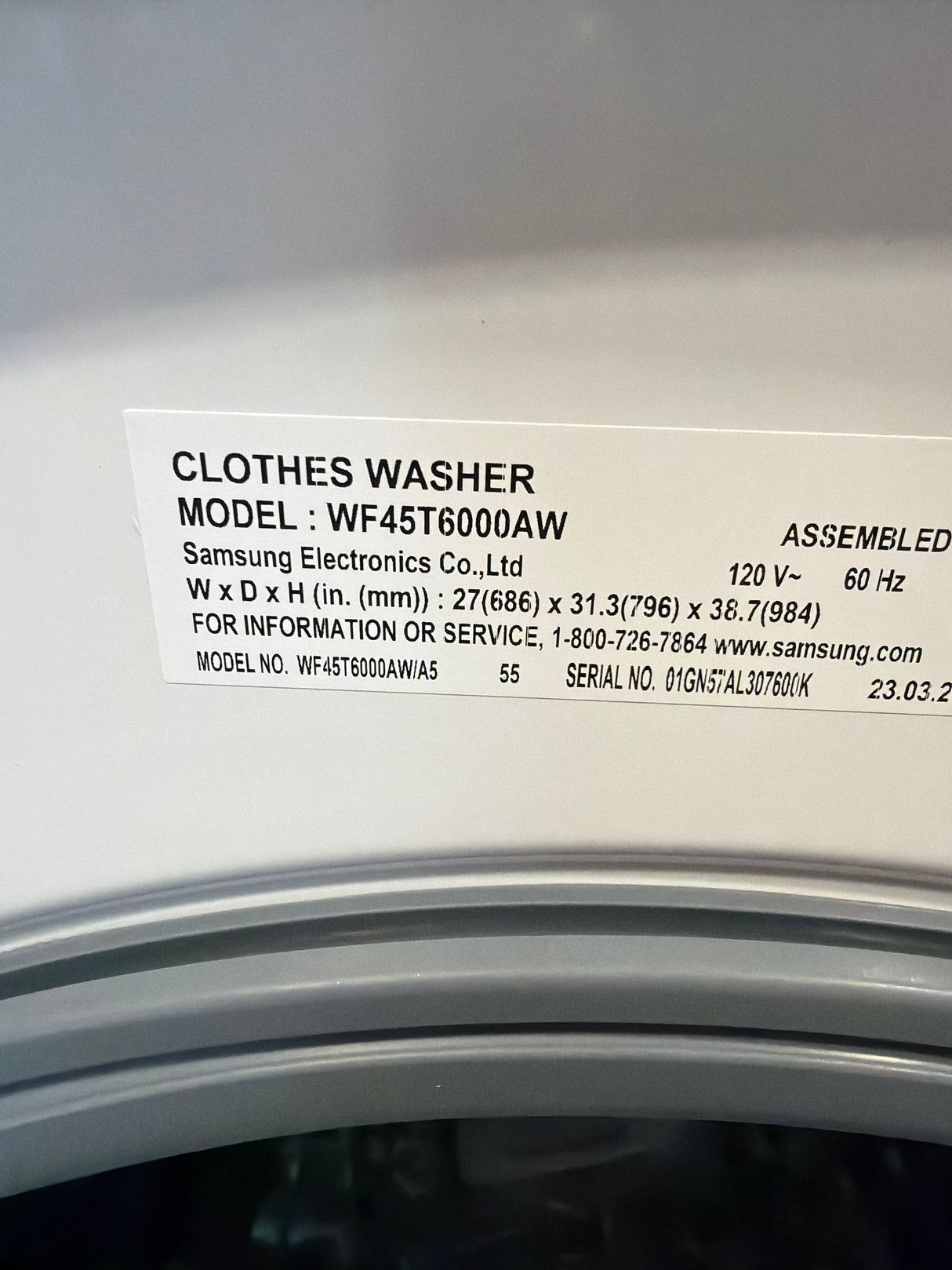 T8ID49 - Samsung WF45T6000AW/A5 Front Load Washer