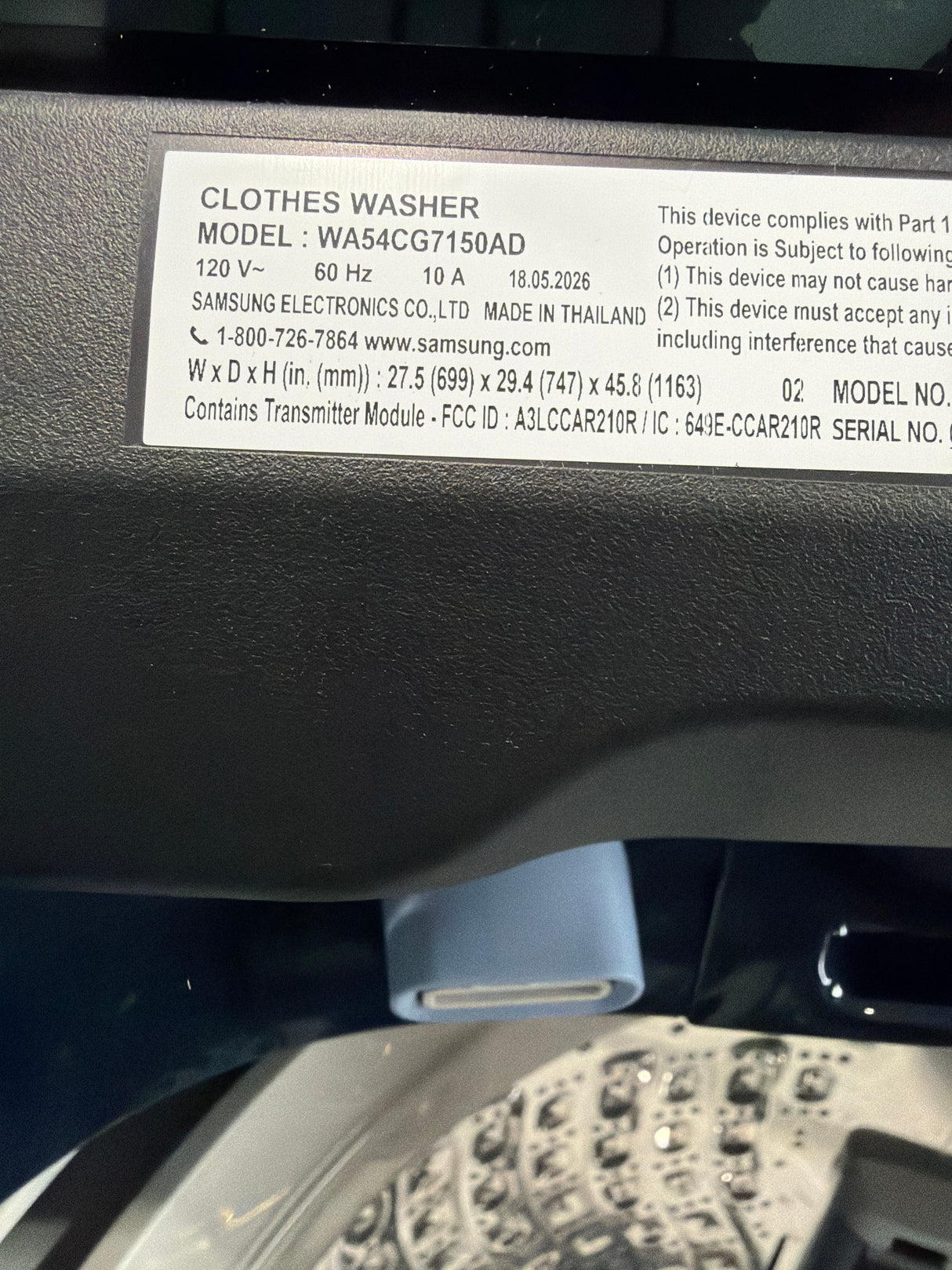 T12ID34 - Samsung WA54CG7150ADA4 5.4 cu. ft. Top Load Washer