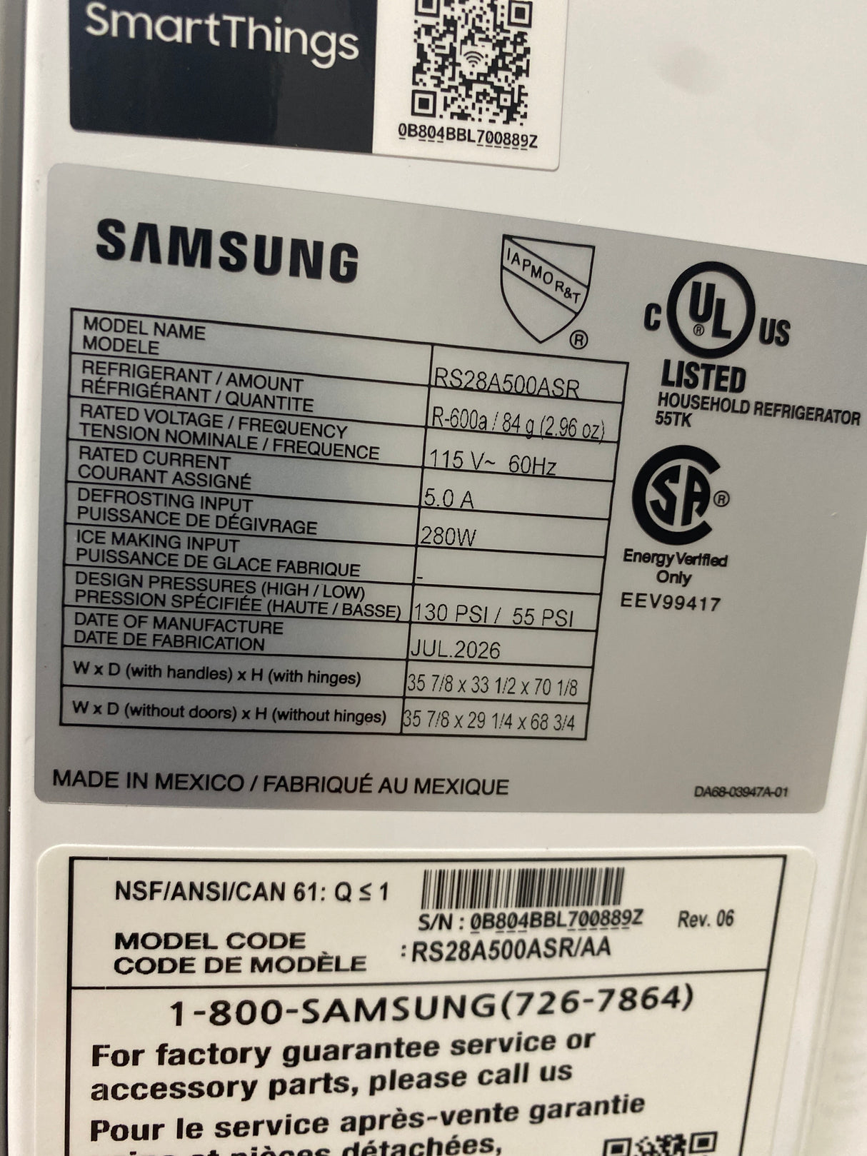 T12ID16 - Samsung RS28A500ASR/AA 28 cu. ft. Side-by-Side Refrigerator