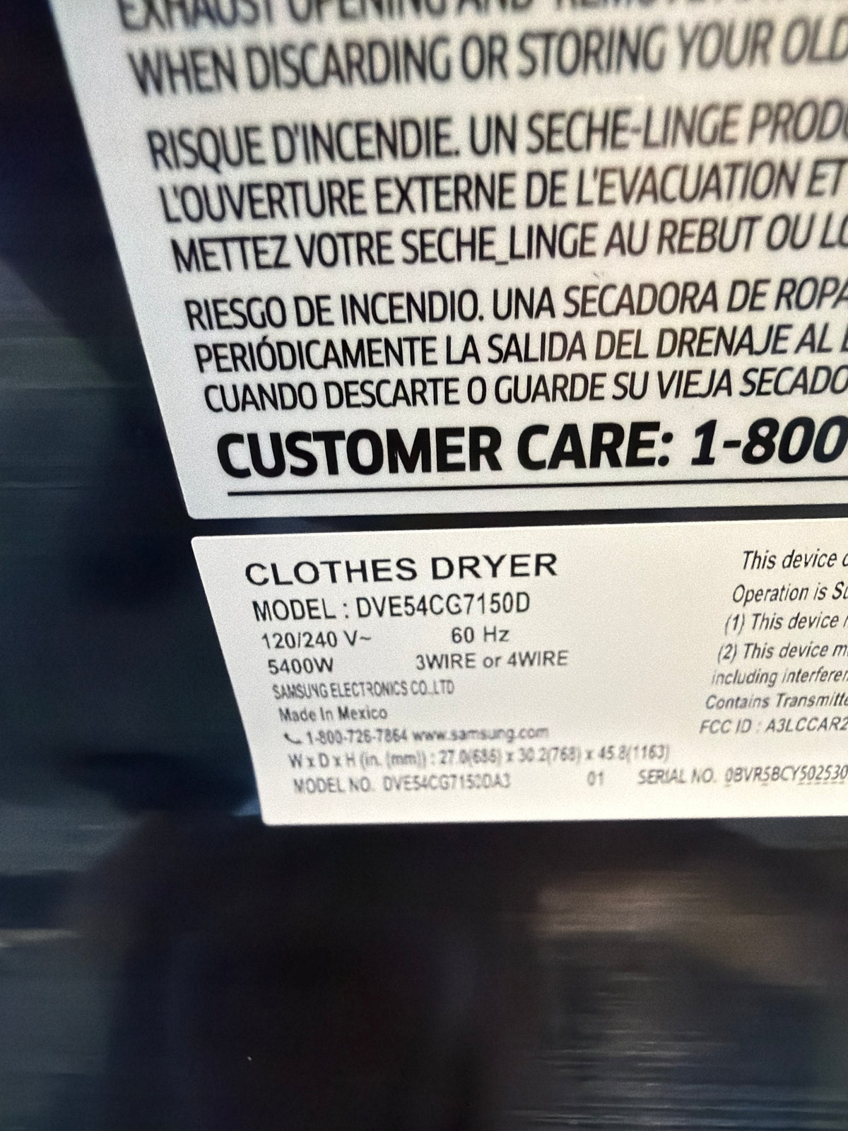 Samsung 7.5 cu ft Smart Electric Dryer with Steam DVE54CG7150DA3 – T2NP10