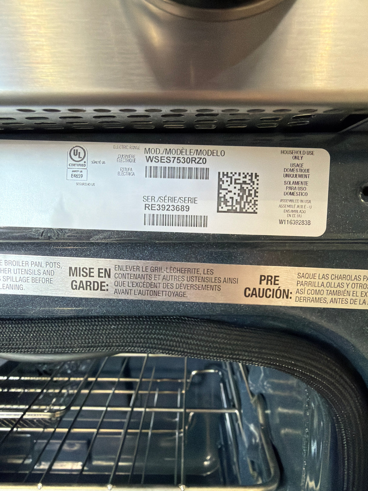 T7ID23 Whirlpool WSES7530RZ Range Electric Air Fry + Steam