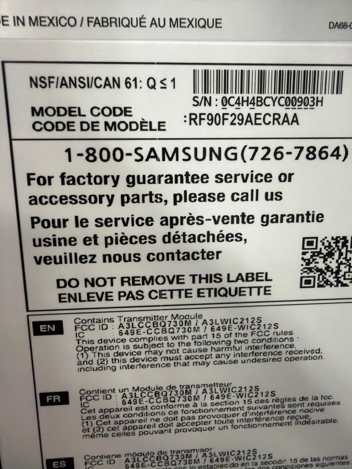 T8ID29 - Samsung RF90F29AECRAA Bespoke 4-Door Flex Refrigerator