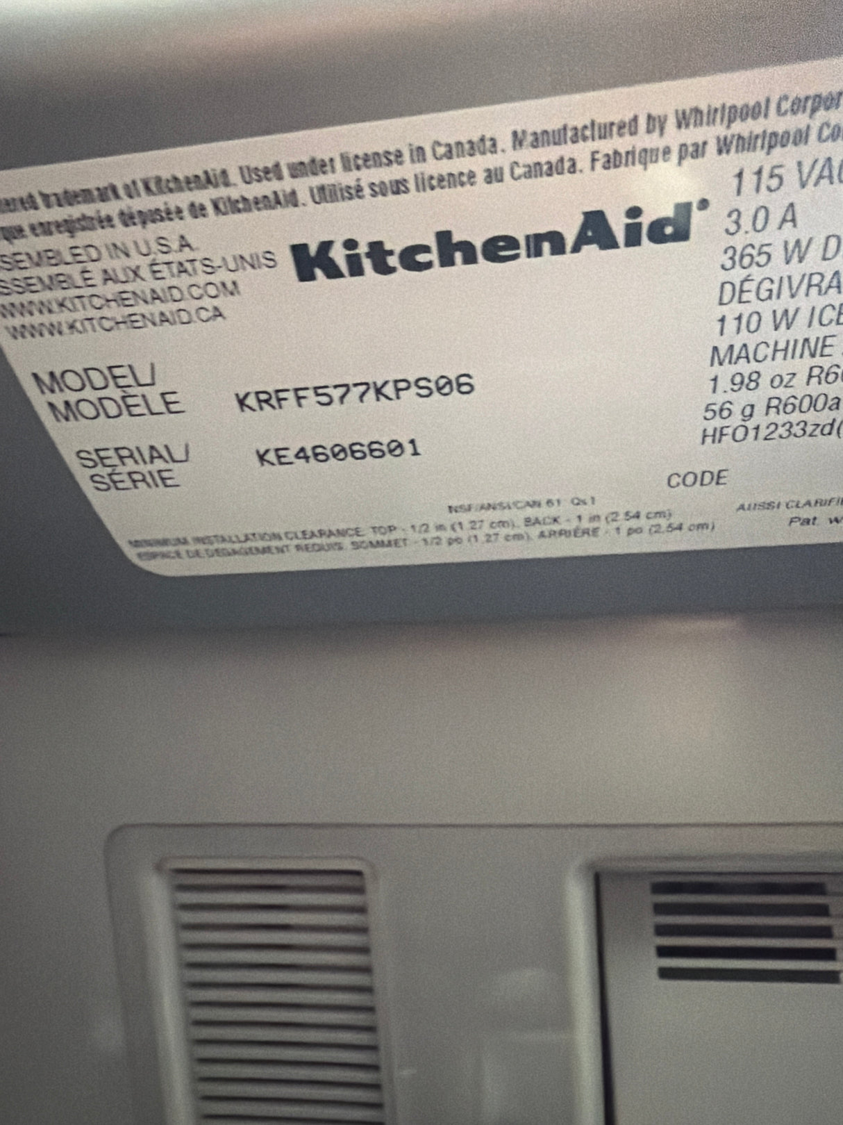 T10ID27 – KRFF577KPS French Door Refrigerator – KitchenAid