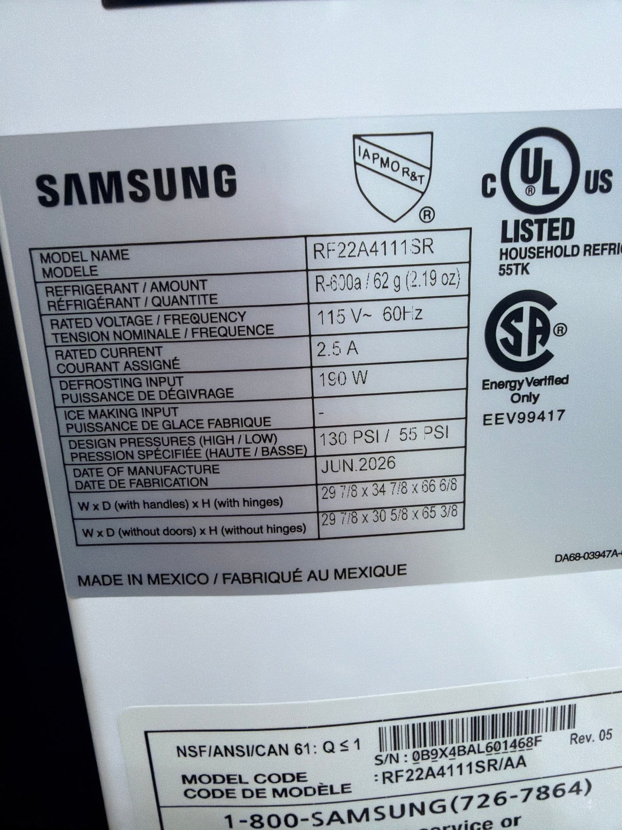T11ID16 Samsung 22 cu ft 3-Door French Door Refrigerator RF22A4111SR –