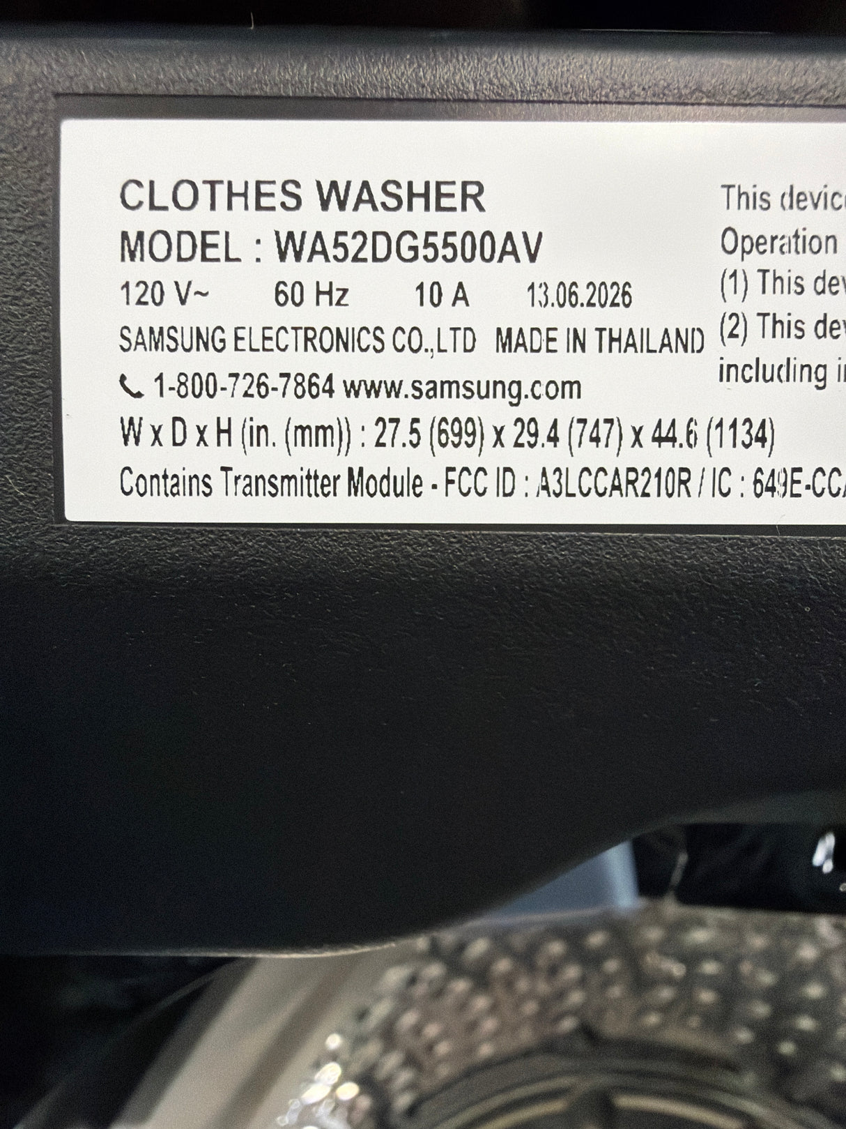 T12ID29 - Samsung WA52DG5500AVUS 6.0 cu. ft. Top Load Washer
