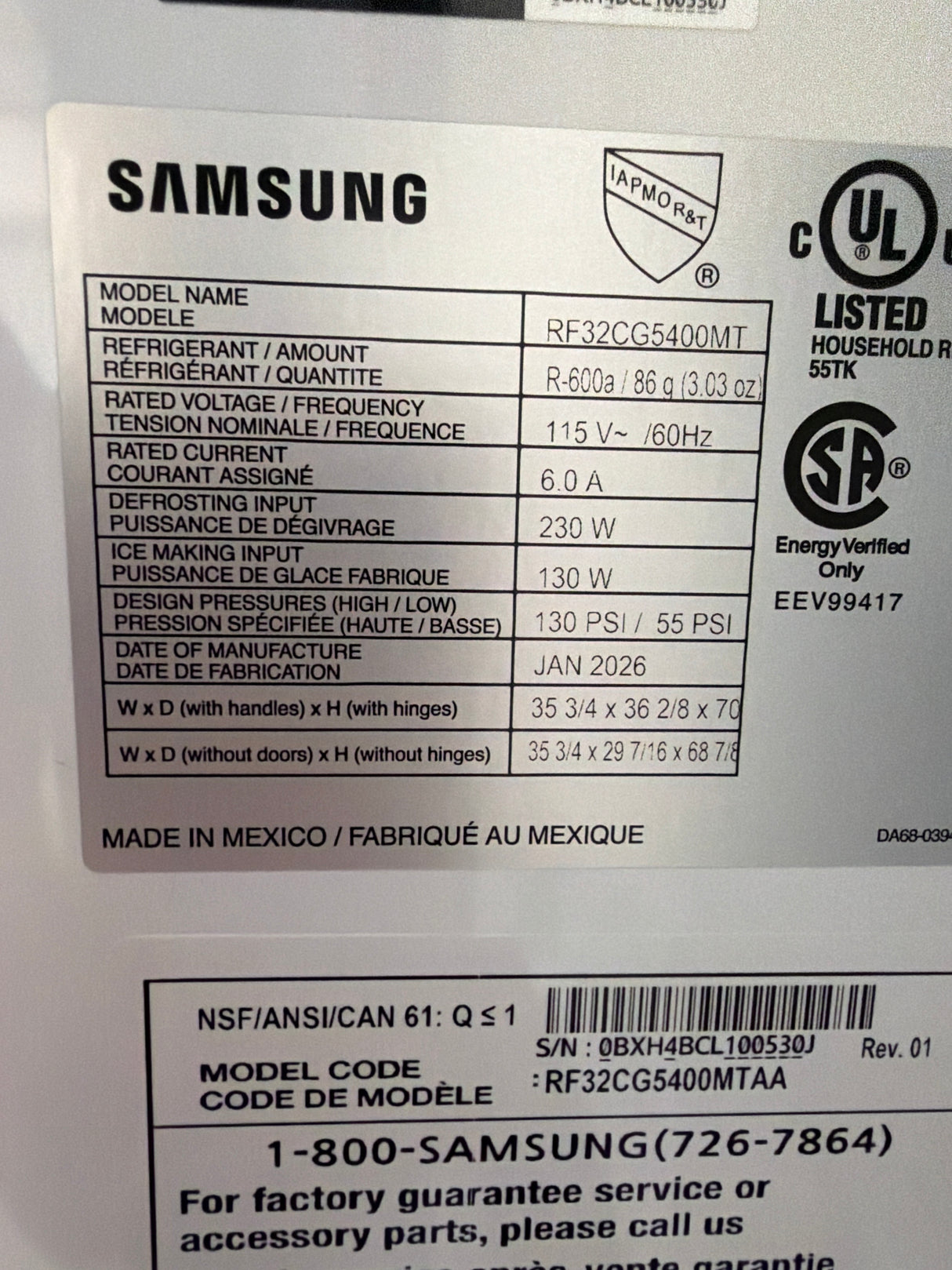T8ID23 - Samsung RF32CG5400MTAA French Door Refrigerator