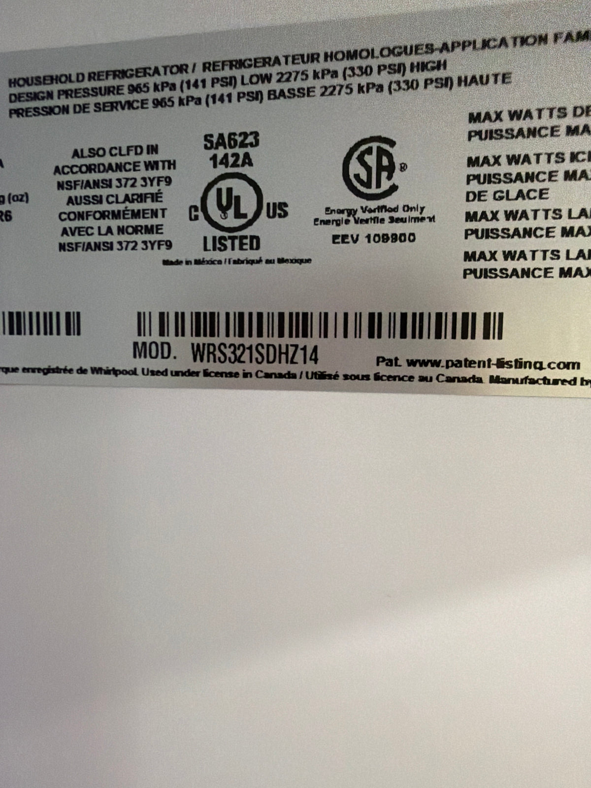Whirlpool 21.4 cu ft Side-by-Side Refrigerator WRS321SDHZ - scratch and dent, Nampa ID (photo 4)