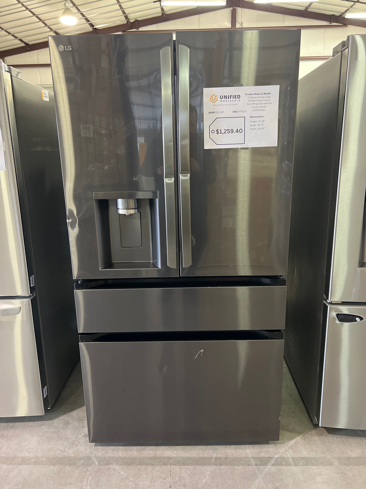 LF29H8330D LG Black Stainless Steel Standard Depth French Door Refrigerator with Full Convert Drawer T1ID27