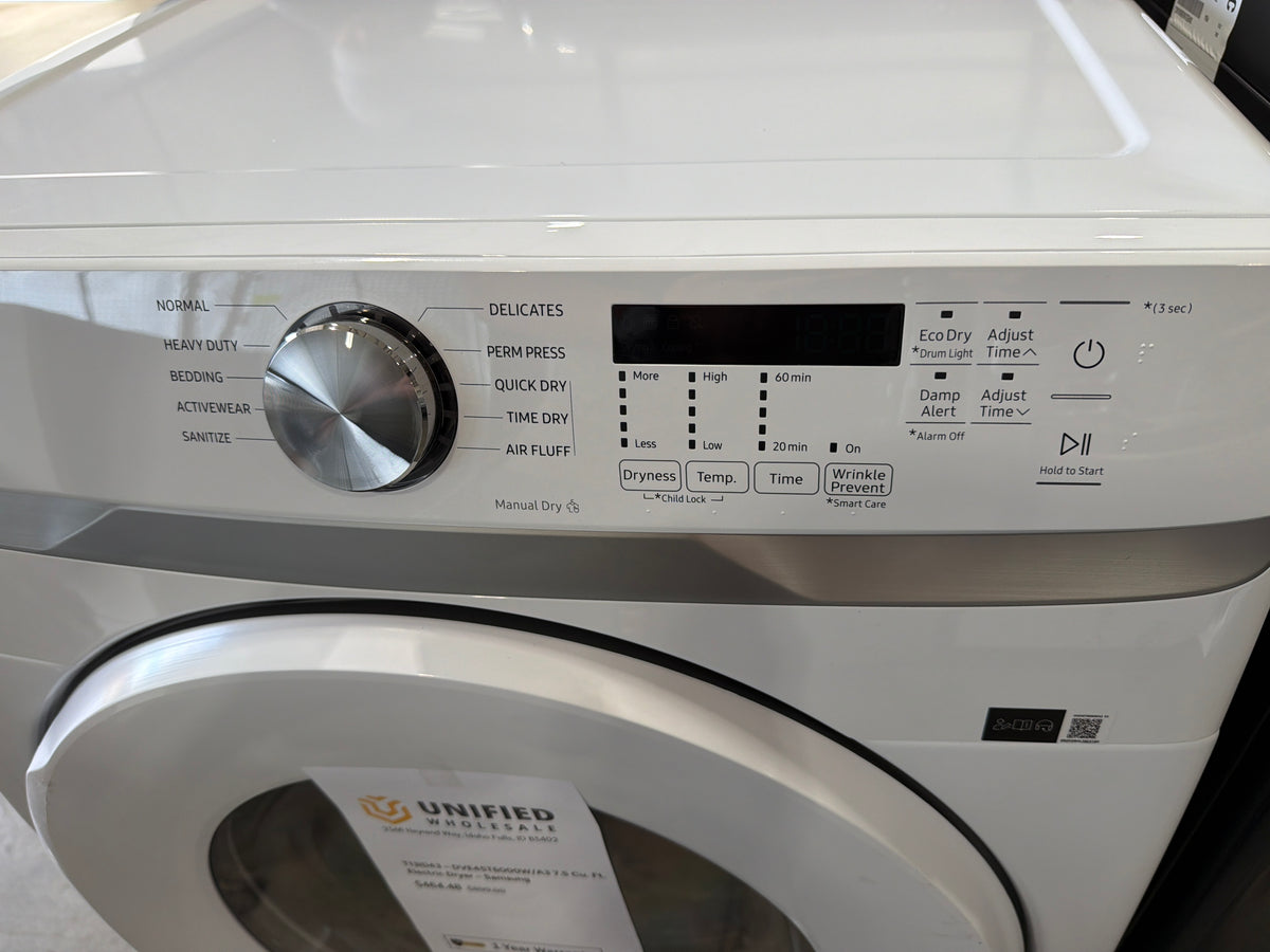 T13ID43 – DVE45T6000W/A3 7.5 Cu. Ft. Electric Dryer – Samsung