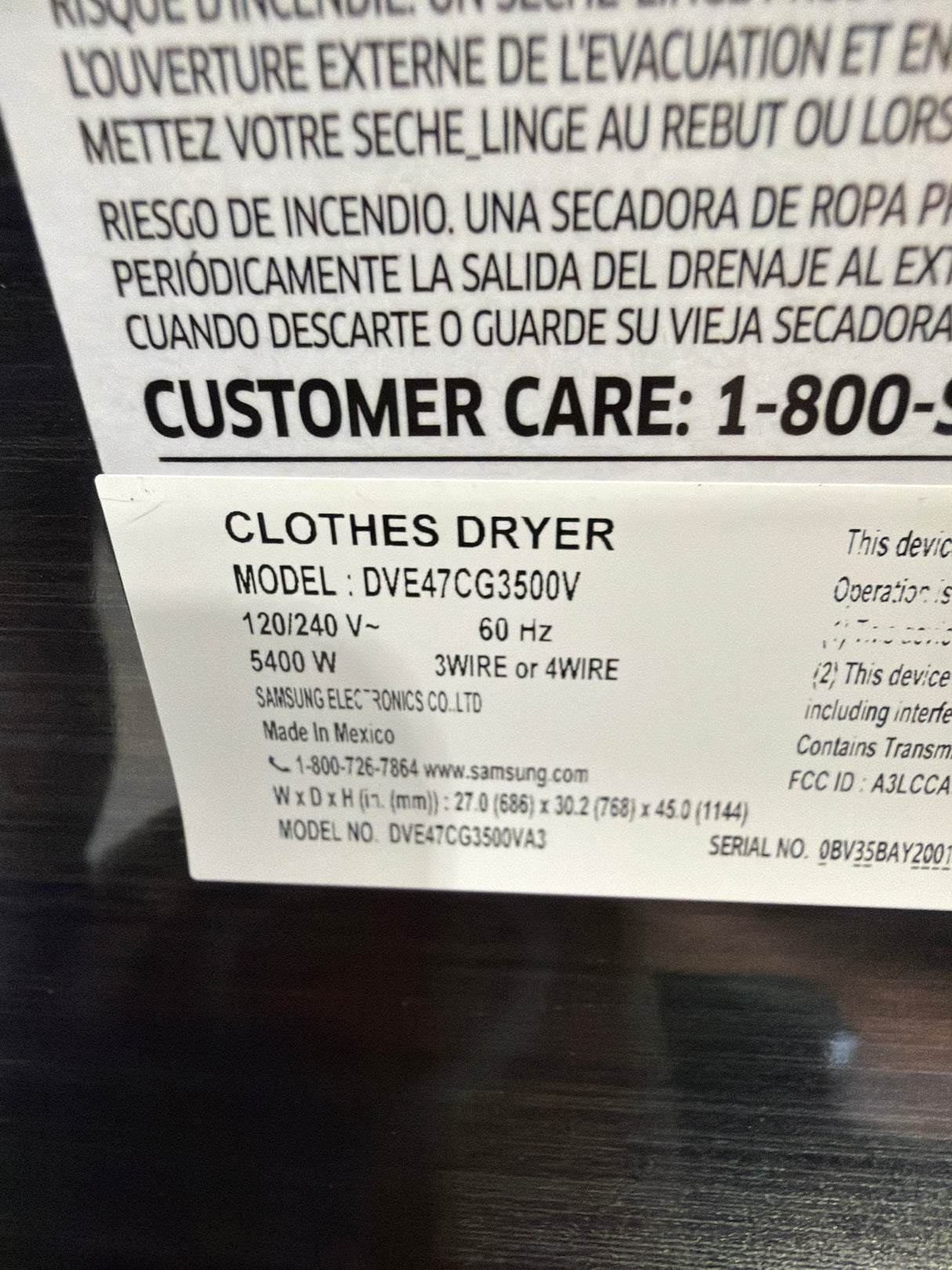T8ID08 - Samsung DVE47CG3500V/A3 Smart Electric Dryer