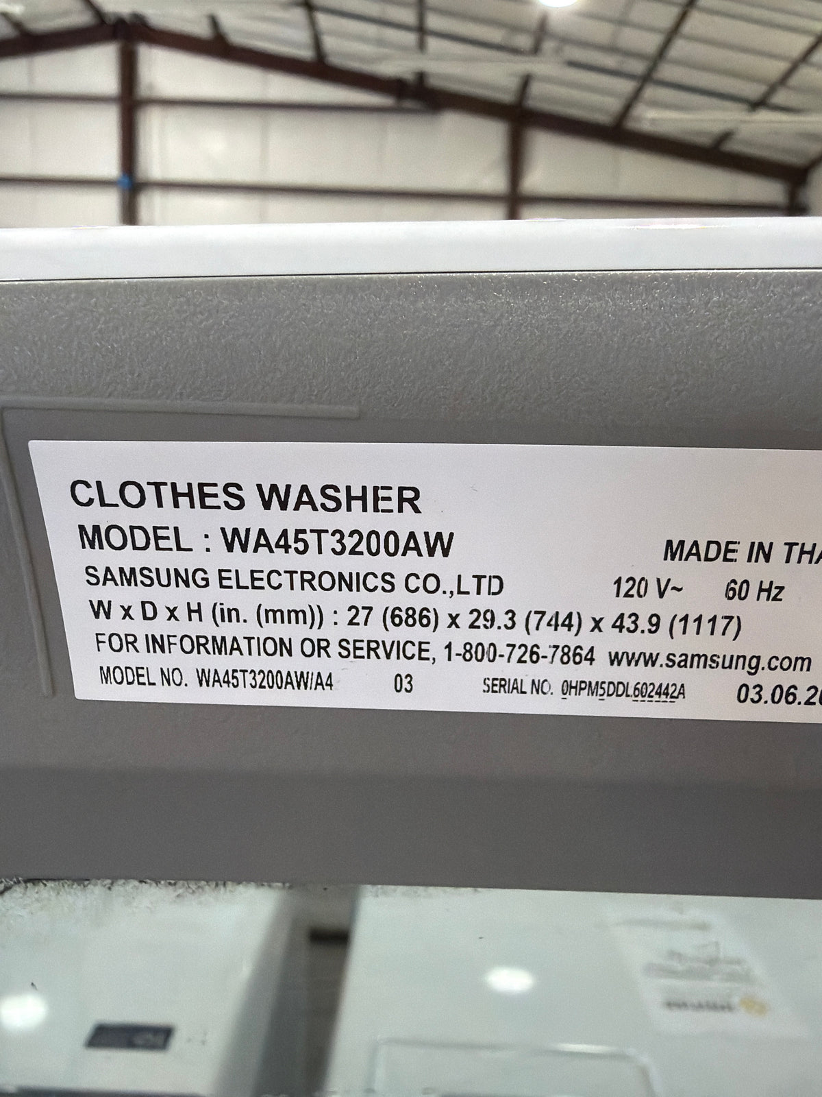 T13ID37 – WA45T3200AW/A4 4.5 Cu. Ft. Top Load Washer – Samsung