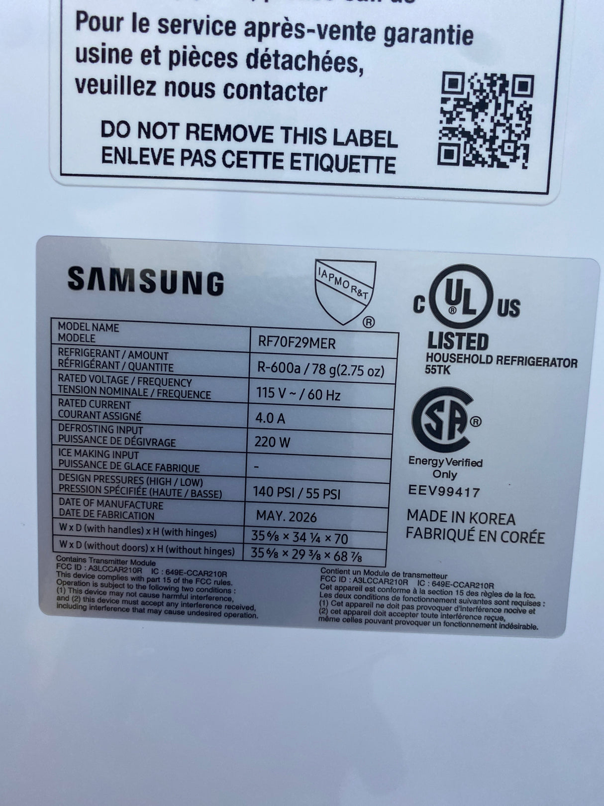 T12ID07 - Samsung RF70F29MERAA 29 cu. ft. 4-Door French Door Refrigerator