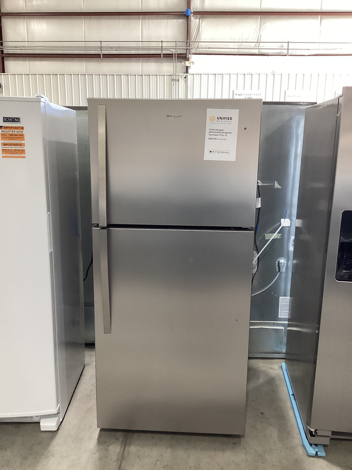 T7ID16 Whirlpool WRTX7419SZ Refrigerator Top Freezer 19 Cu. Ft.