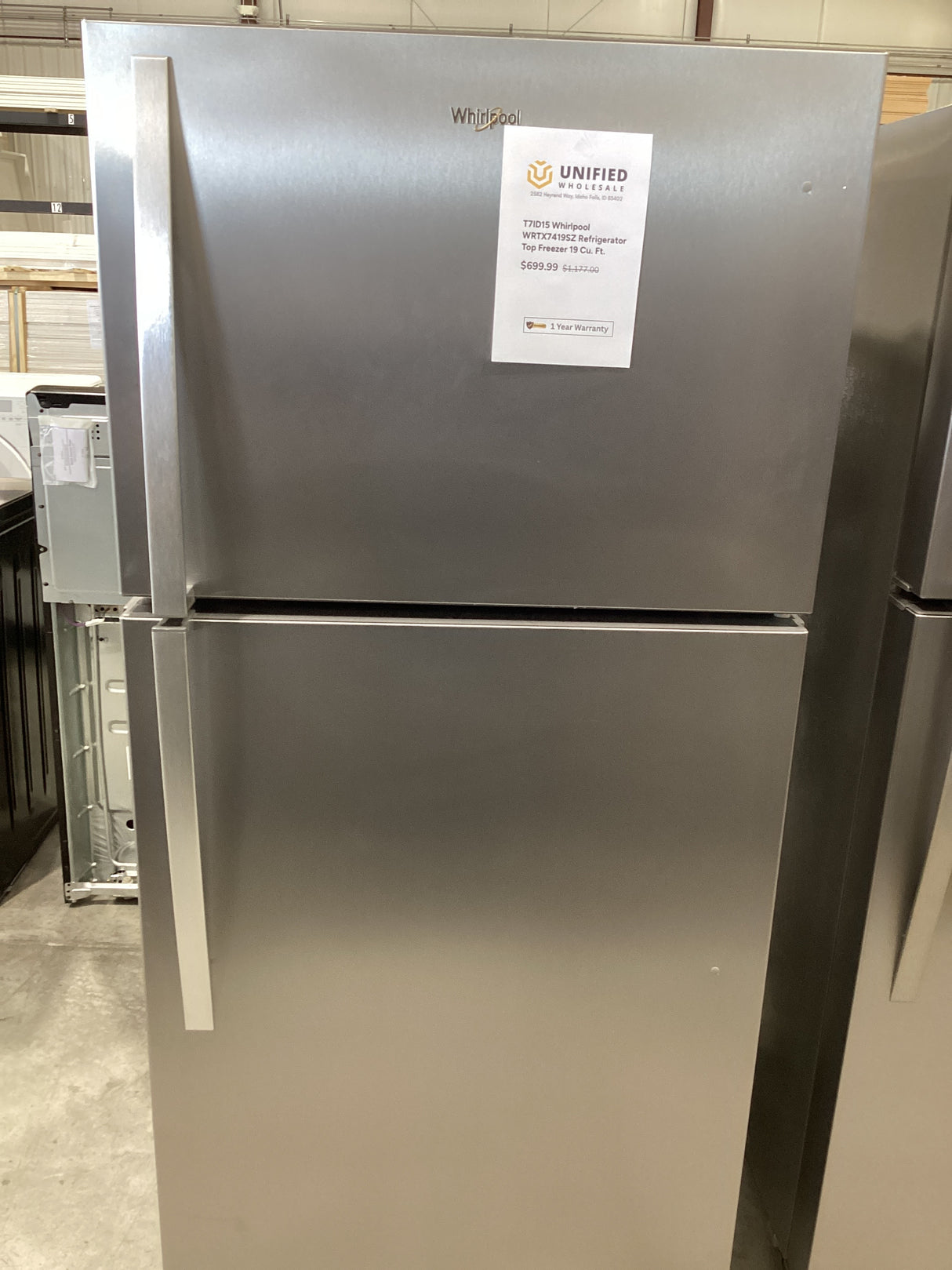 T7ID15 Whirlpool WRTX7419SZ Refrigerator Top Freezer 19 Cu. Ft.