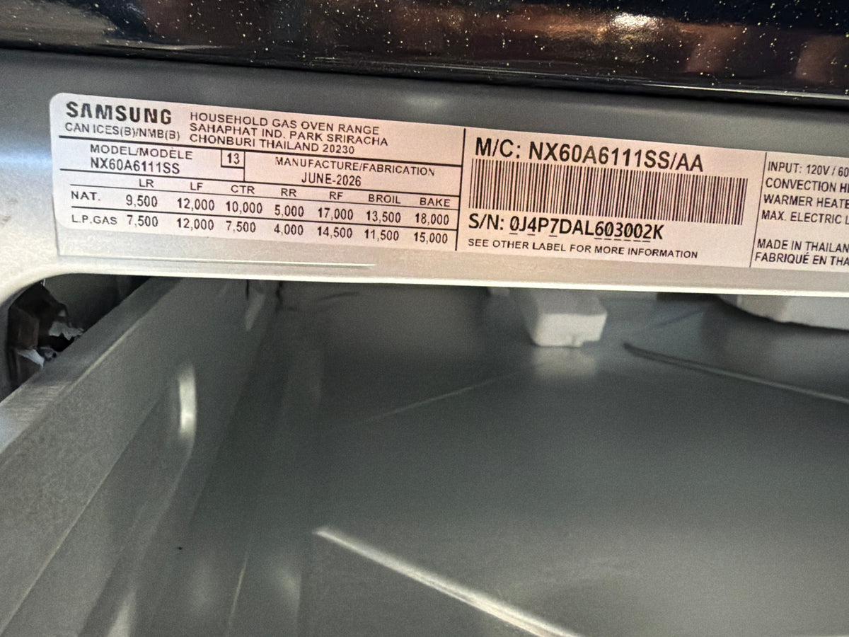 Samsung 6.0 cu ft Freestanding Gas Range with Griddle NX60A6111SS/AA – T2NP23