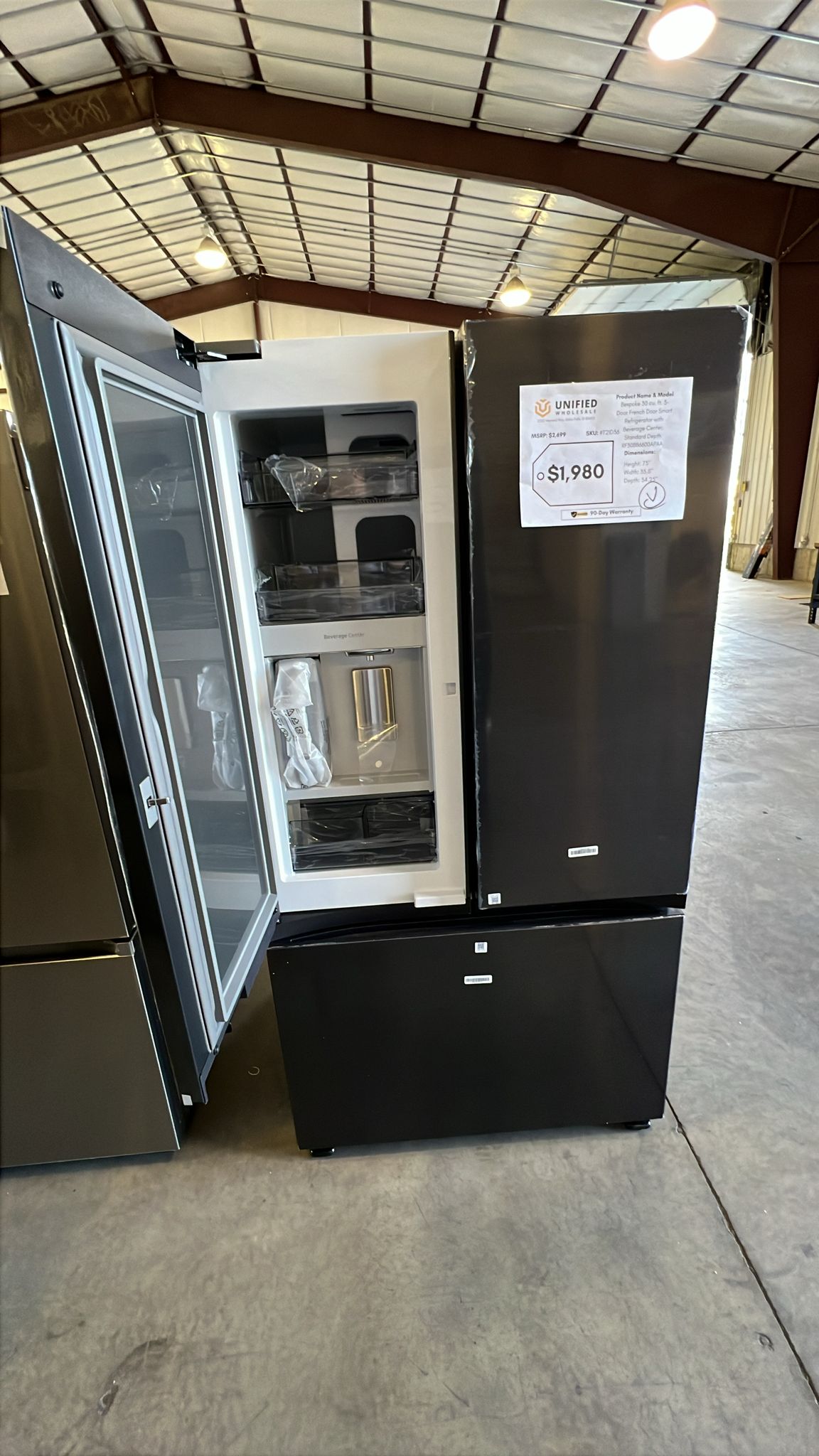 RF30BB6600APAA SAMSUNG Bespoke 30 cu. ft. 3-Door French Door Smart Refrigerator with Beverage Center, Standard Depth T2ID36