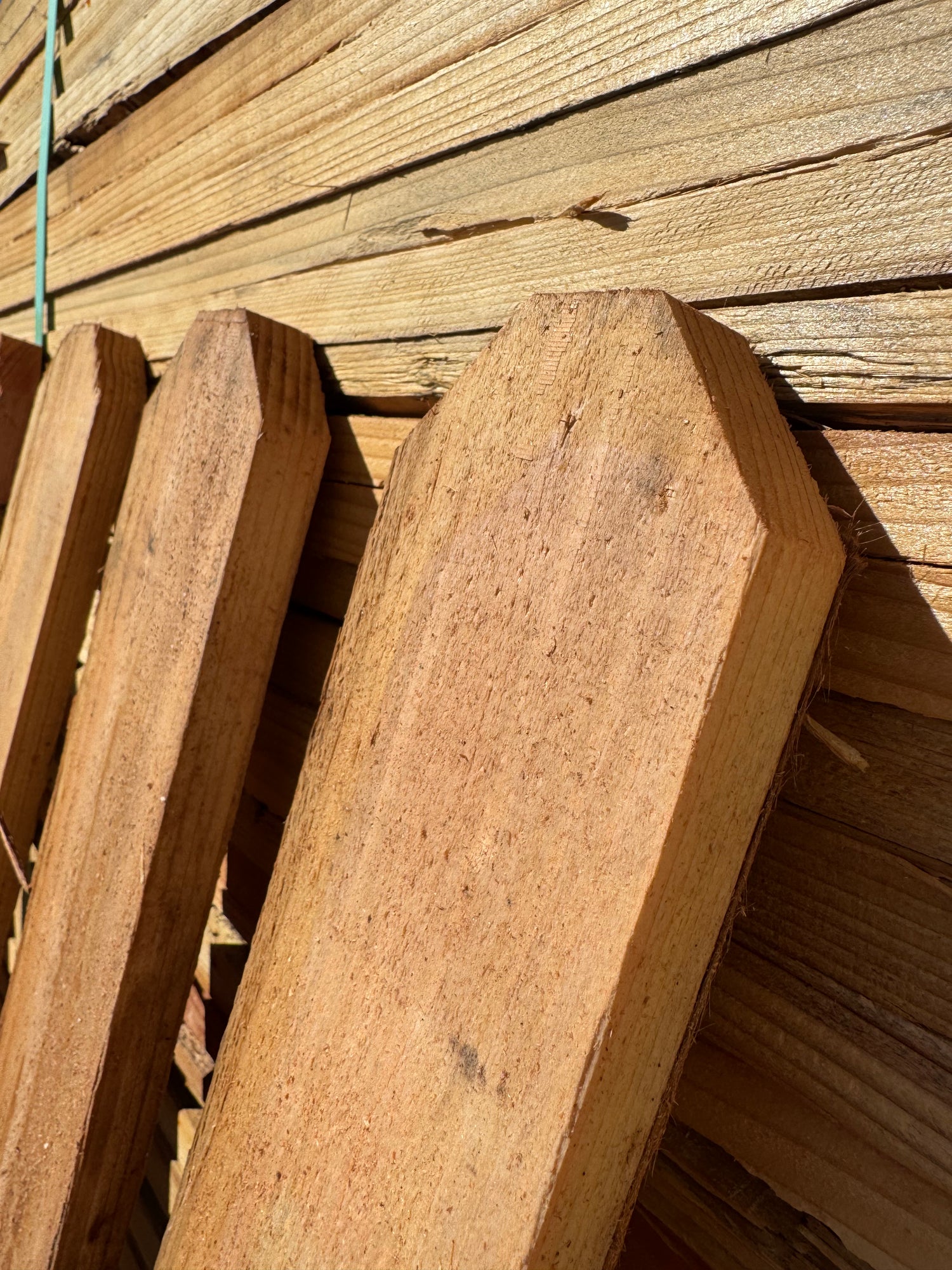 Up close detail of redwood fence picket