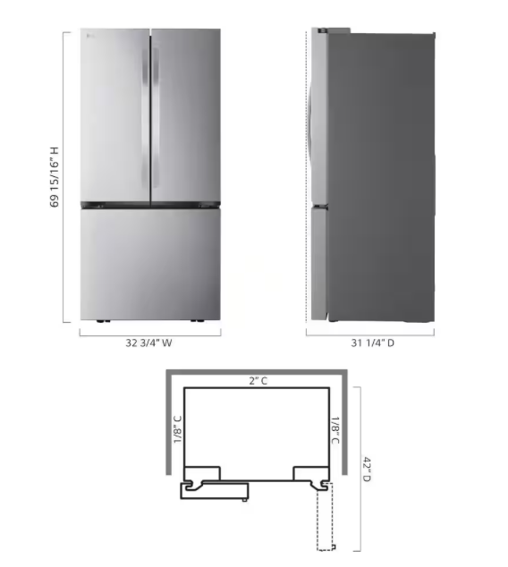 LF21G6200S LG Stainless Steel SMART Counter Depth French Door Refrigerator Print Proof with Ice Maker T1ID09