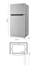 LHTNS2403S LG Stainless Steel Standard Depth Top Mount Freezer Refrigerator Garage Ready T1ID03