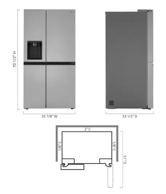 LRSXS2706S LG Stainless Steel Standard Depth Refrigerator with Door Cooling and Ice/Water Dispenser T1UT08