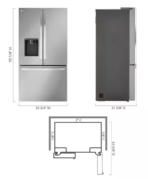 LRFXC2606S LG Stainless Steel SMART Counter-Depth French Door Refrigerator with Dual Ice Makers T1UT21