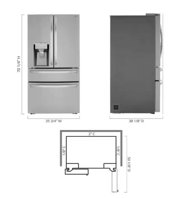 LRMXS3006S LG Stainless Steel Standard Depth French Door Refrigerator with Full Convert Drawer T1UT33