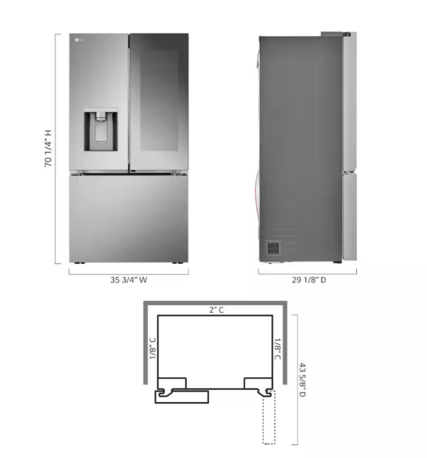 LRYKC2606S LG Stainless Steel Counter Depth French Door Refrigerator with Mirrored InstaView T1UT09